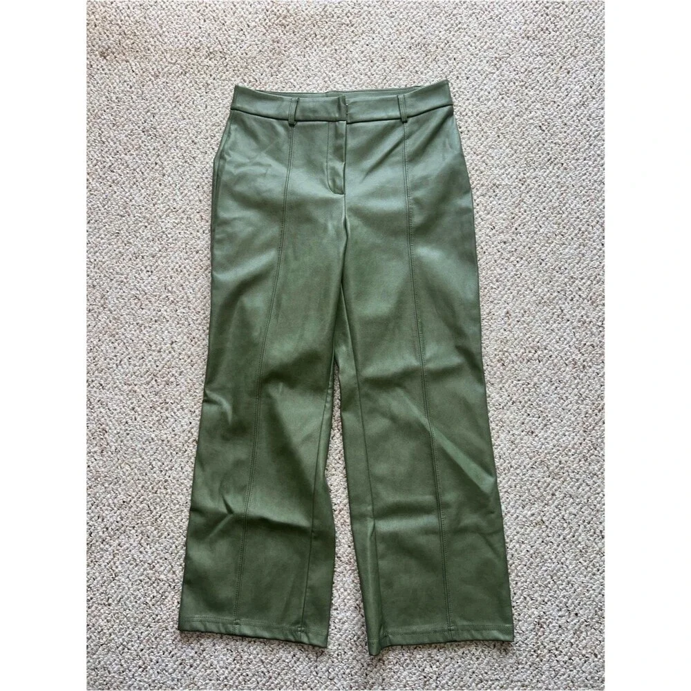 7 For All Mankind Medium Olive Wide-Leg Faux Leather Pants